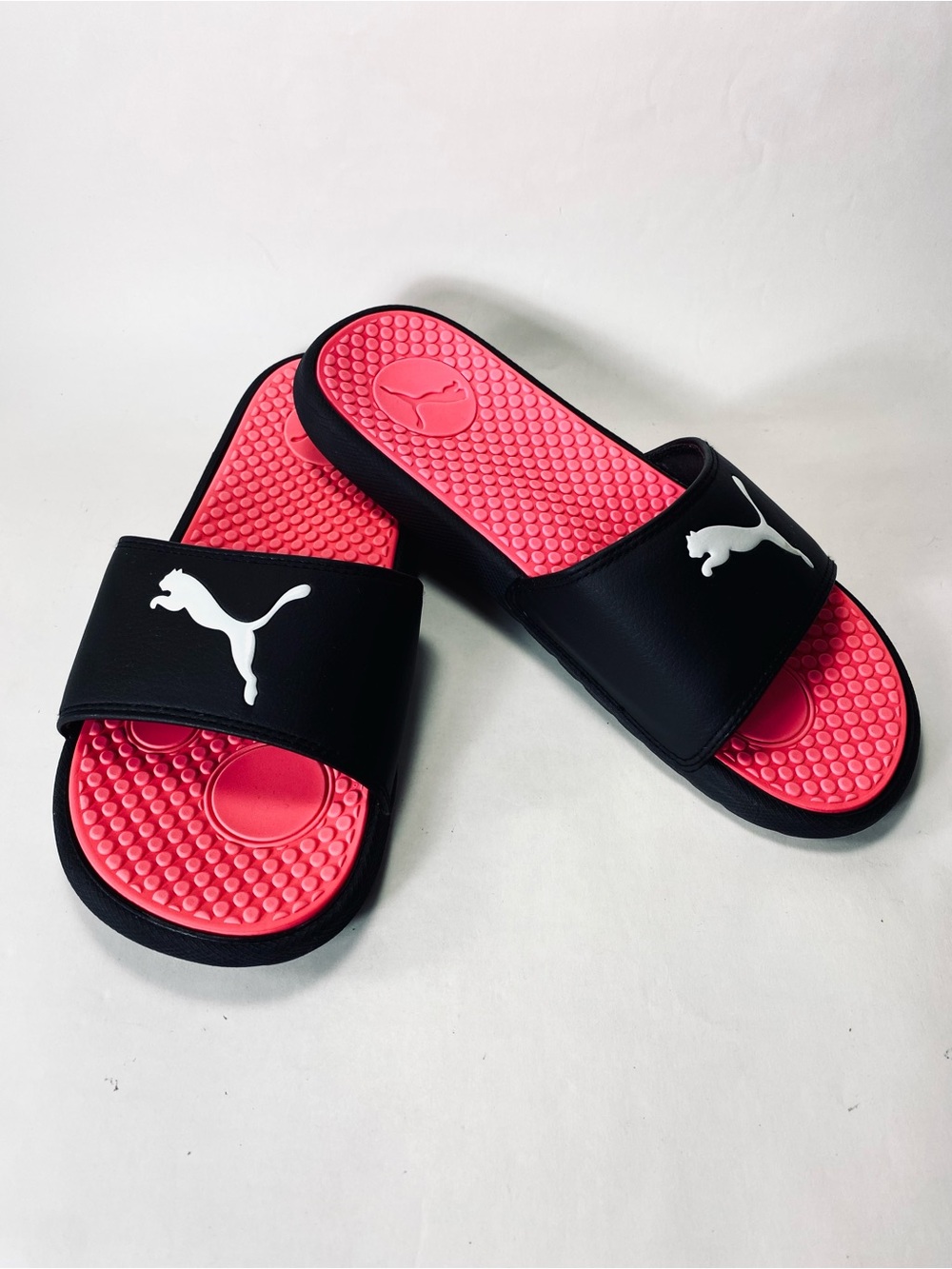 Puma Cool Cat Slide Sandals Black & Vibrant Pink Comfort Texture Footbed 8